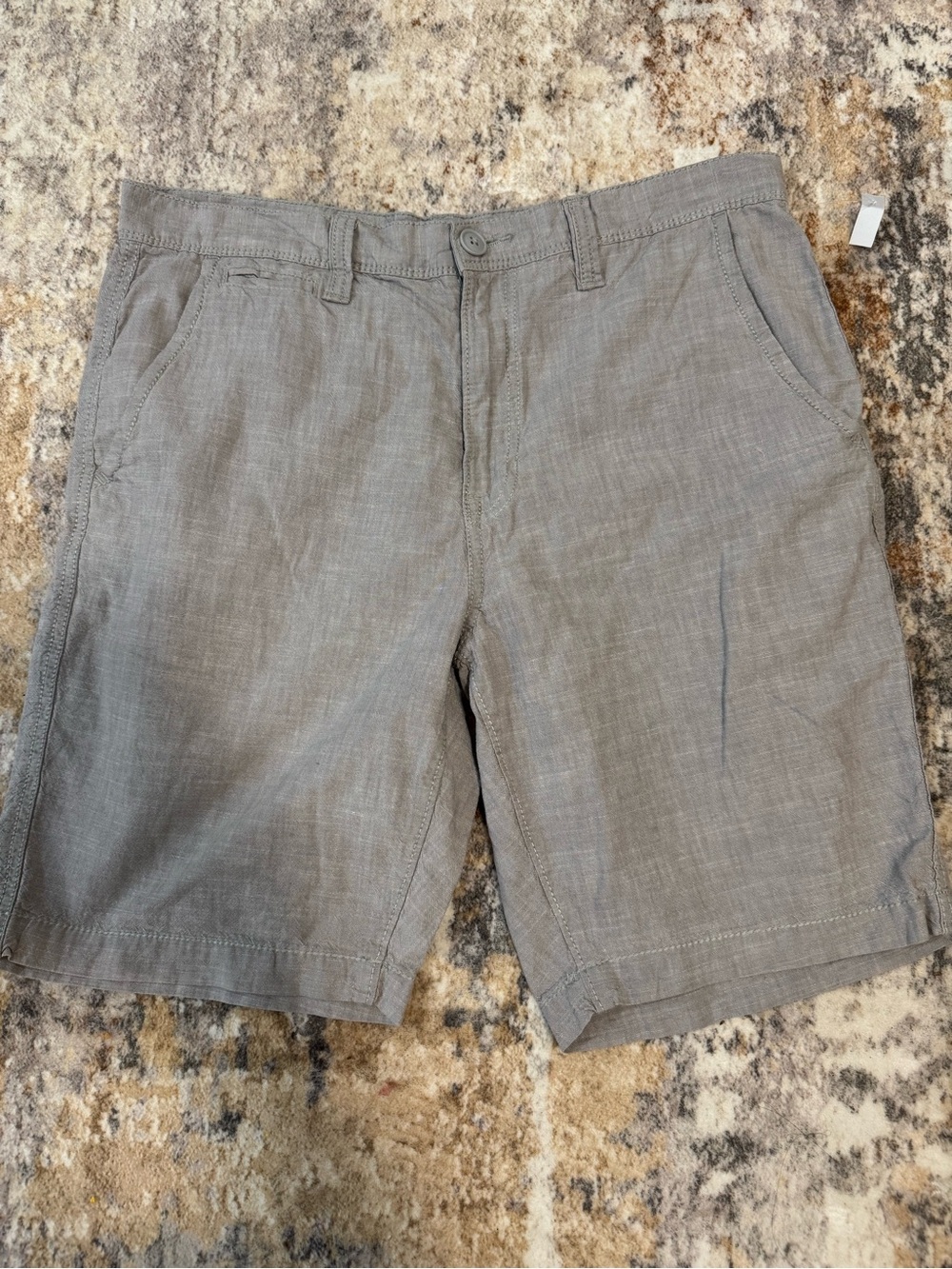 Arizona Men's Flat Front Gray Linen-Blend Shorts